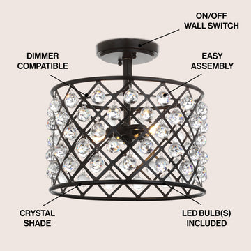 Gabrielle 14.5" Crystal/Metal LED Semi Flush Mount - JONATHAN Y